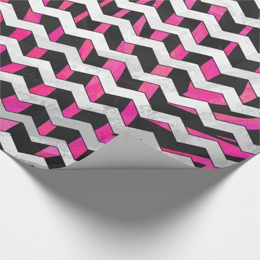 Zebra Chevron Black en Hot Pink Cadeaupapier (Hoek)