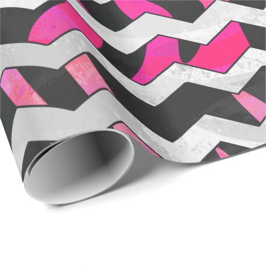 Zebra Chevron Black en Hot Pink Cadeaupapier (Rol Hoek)