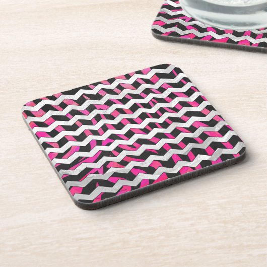 Zebra Chevron Black en Hot Pink Drankjes Onderzetter (Linkerzijde)