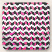 Zebra Chevron Black en Hot Pink Drankjes Onderzetter (Voorkant)