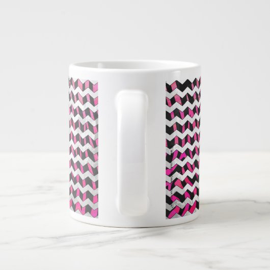 Zebra Chevron Black en Hot Pink Grote Koffiekop (Achterkant)
