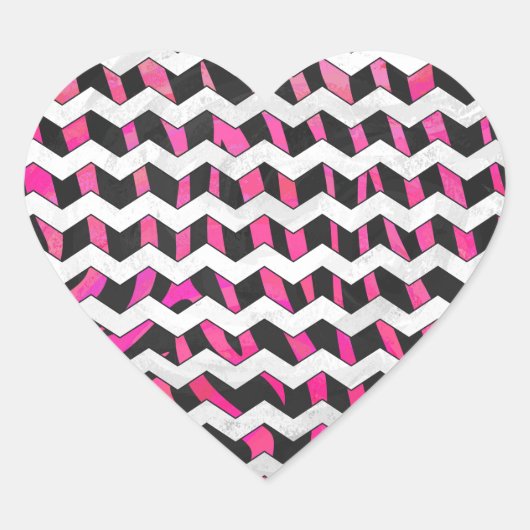 Zebra Chevron Black en Hot Pink Hart Sticker (Voorkant)