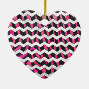 Zebra Chevron Black en Hot Pink Keramisch Ornament