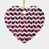 Zebra Chevron Black en Hot Pink Keramisch Ornament (Achterkant)
