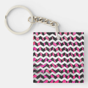 Zebra Chevron Black en Hot Pink Sleutelhanger