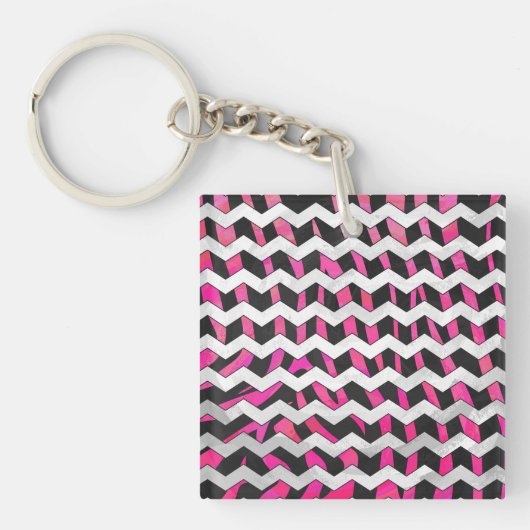 Zebra Chevron Black en Hot Pink Sleutelhanger (Voorkant)
