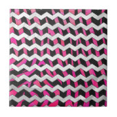 Zebra Chevron Black en Hot Pink Tegeltje (Voorkant)