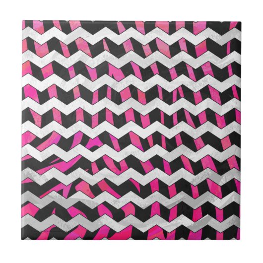 Zebra Chevron Black en Hot Pink Tegeltje (Voorkant)