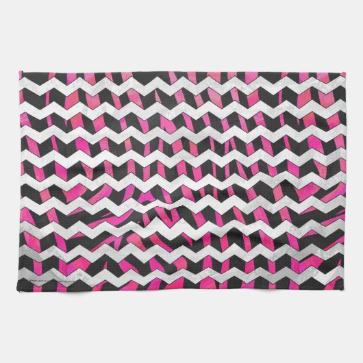 Zebra Chevron Black en Hot Pink Theedoek (Horizontaal)