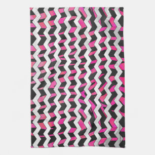 Zebra Chevron Black en Hot Pink Theedoek
