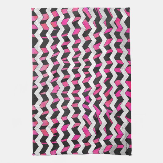 Zebra Chevron Black en Hot Pink Theedoek (Verticaal)