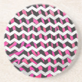Zebra Chevron Black en Hot Pink Zandsteen Onderzetter (Voorkant)