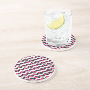 Zebra Chevron Black en Hot Pink Zandsteen Onderzetter