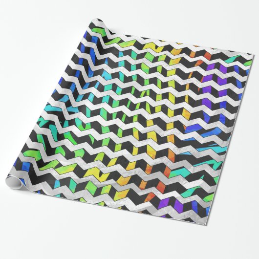 Zebra Chevron Black en Rainbow Print Cadeaupapier (Uitgerold)