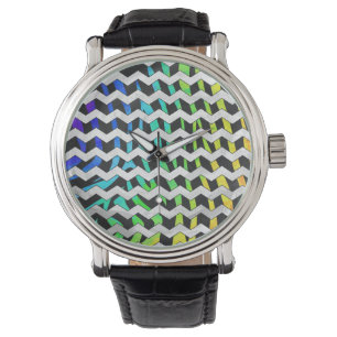 Zebra Chevron Black en Rainbow Print Horloge