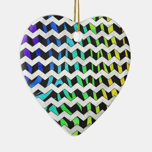Zebra Chevron Black en Rainbow Print Keramisch Ornament (Rechts)