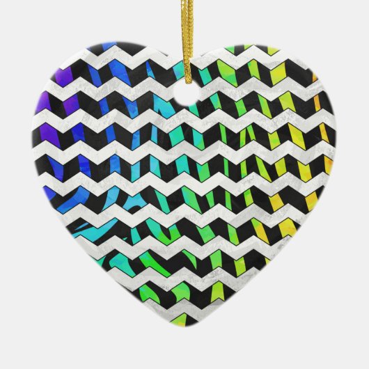 Zebra Chevron Black en Rainbow Print Keramisch Ornament (Voorkant)