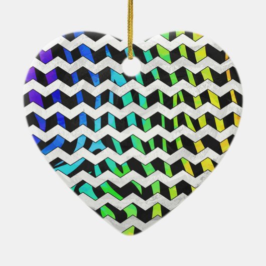 Zebra Chevron Black en Rainbow Print Keramisch Ornament (Achterkant)