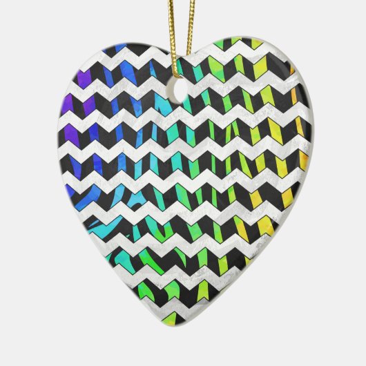 Zebra Chevron Black en Rainbow Print Keramisch Ornament (Links)