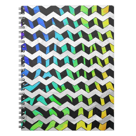Zebra Chevron Black en Rainbow Print Notitieboek (Voorkant)