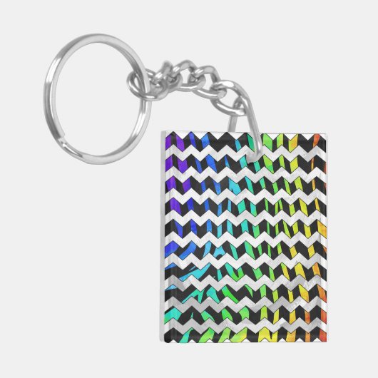 Zebra Chevron Black en Rainbow Print Sleutelhanger (Voorkant Links)