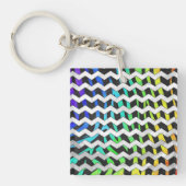 Zebra Chevron Black en Rainbow Print Sleutelhanger (Voorkant)