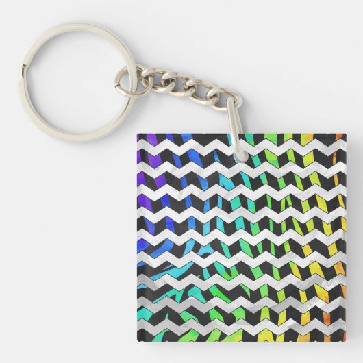 Zebra Chevron Black en Rainbow Print Sleutelhanger (Voorkant)