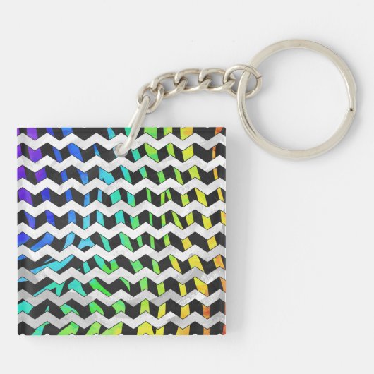 Zebra Chevron Black en Rainbow Print Sleutelhanger (Achterkant)
