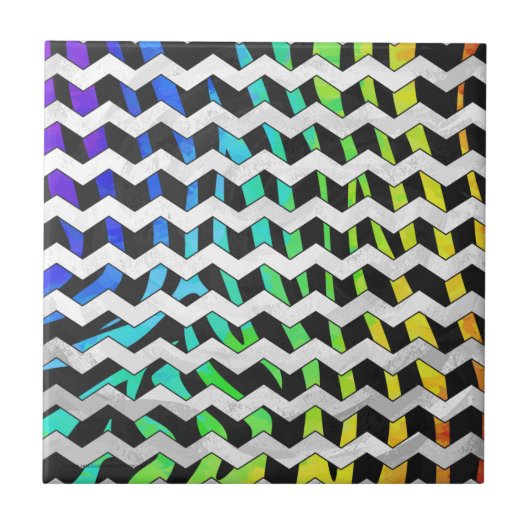 Zebra Chevron Black en Rainbow Print Tegeltje (Voorkant)