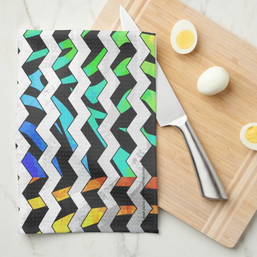 Zebra Chevron Black en Rainbow Print Theedoek (Quarter Fold)