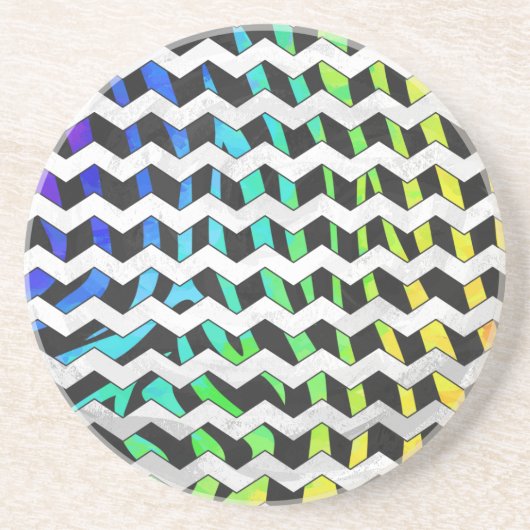 Zebra Chevron Black en Rainbow Print Zandsteen Onderzetter (Voorkant)