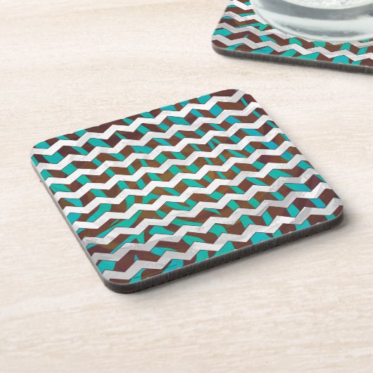Zebra Chevron Brown en Blauwgroen print Bier Onderzetter (Linkerzijde)
