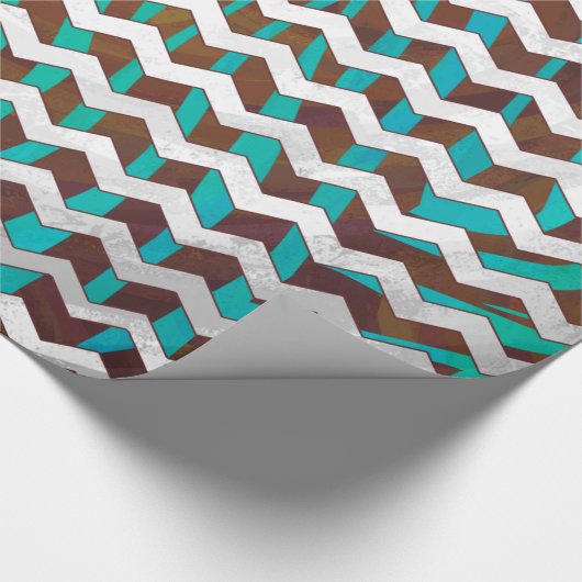 Zebra Chevron Brown en Blauwgroen print Cadeaupapier (Hoek)