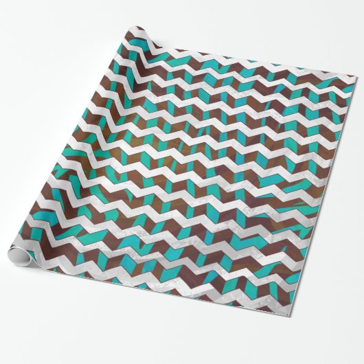 Zebra Chevron Brown en Blauwgroen print Cadeaupapier (Uitgerold)
