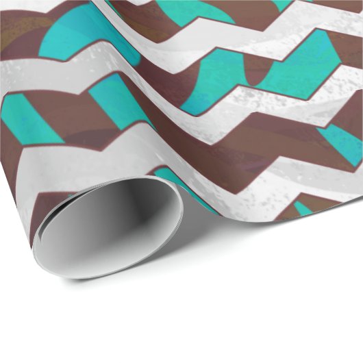 Zebra Chevron Brown en Blauwgroen print Cadeaupapier (Rol Hoek)