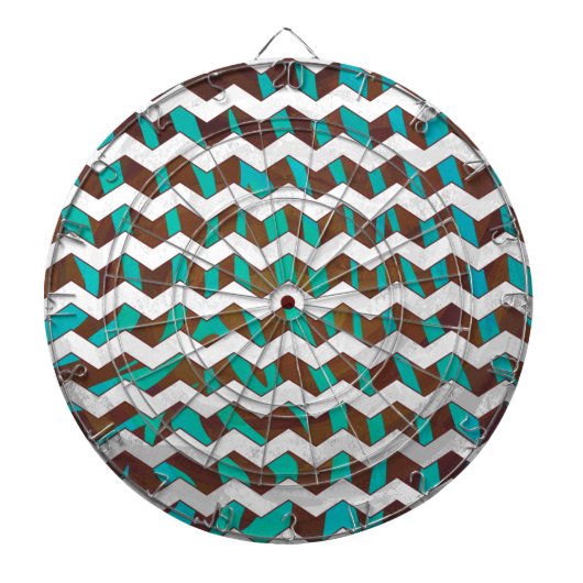 Zebra Chevron Brown en Blauwgroen print Dartbord (Voorkant)