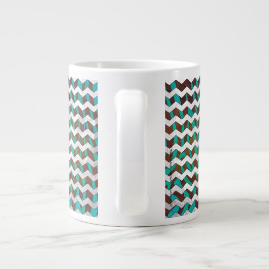 Zebra Chevron Brown en Blauwgroen print Grote Koffiekop (Achterkant)