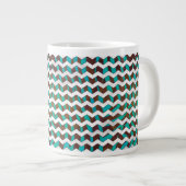 Zebra Chevron Brown en Blauwgroen print Grote Koffiekop (Voorkant rechts)