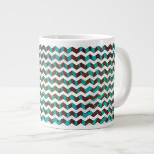 Zebra Chevron Brown en Blauwgroen print Grote Koffiekop