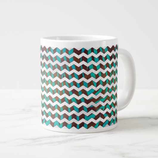 Zebra Chevron Brown en Blauwgroen print Grote Koffiekop (Voorkant rechts)