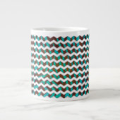 Zebra Chevron Brown en Blauwgroen print Grote Koffiekop (Voorkant)