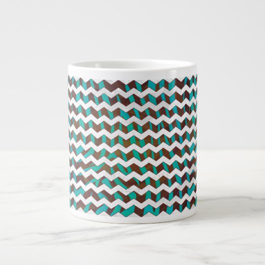 Zebra Chevron Brown en Blauwgroen print Grote Koffiekop (Voorkant)