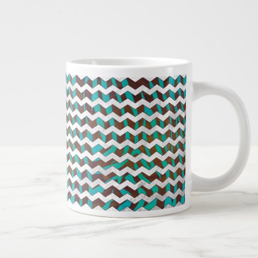 Zebra Chevron Brown en Blauwgroen print Grote Koffiekop (Rechts)