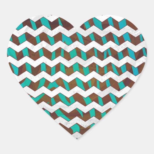 Zebra Chevron Brown en Blauwgroen print Hart Sticker (Voorkant)