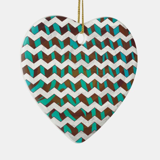 Zebra Chevron Brown en Blauwgroen print Keramisch Ornament (Rechts)