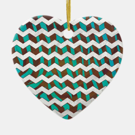 Zebra Chevron Brown en Blauwgroen print Keramisch Ornament (Voorkant)