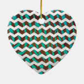 Zebra Chevron Brown en Blauwgroen print Keramisch Ornament (Achterkant)