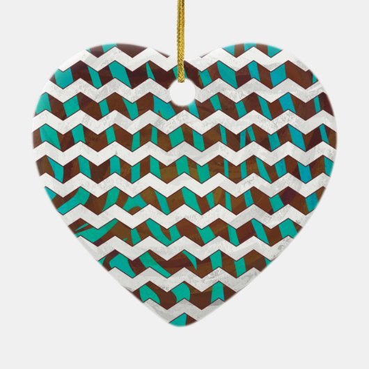 Zebra Chevron Brown en Blauwgroen print Keramisch Ornament (Achterkant)
