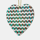 Zebra Chevron Brown en Blauwgroen print Keramisch Ornament (Links)