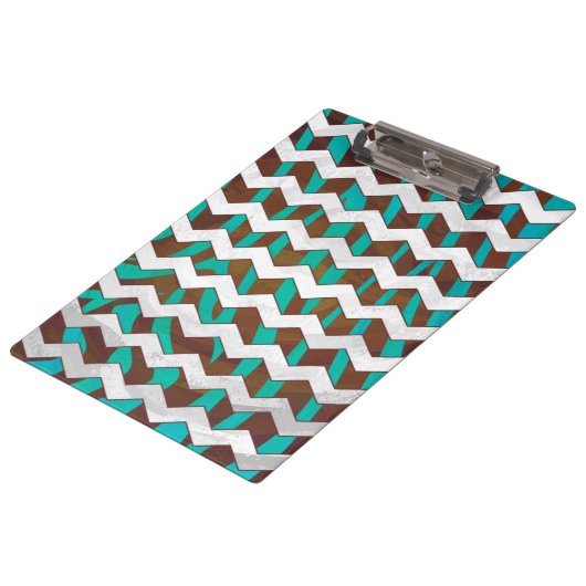Zebra Chevron Brown en Blauwgroen print Klembord (Gekanteld)
